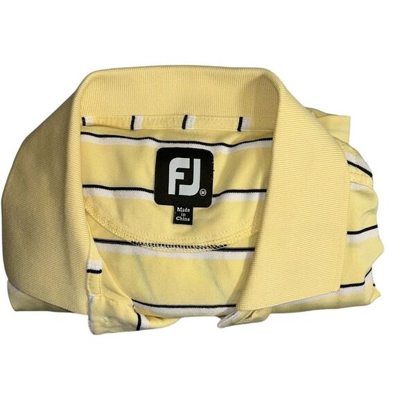 Footjoy FJ Mens Golf Polo Shirt Size Medium Yellow Stripe Short Sleeve Stretch - Picture 13 of 13